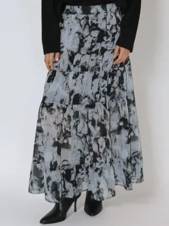 Religion Black Citrine Tiered Maxi Skirt In Dark Abstract Print Best