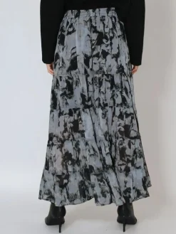 Religion Black Citrine Tiered Maxi Skirt In Dark Abstract Print Best