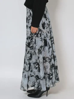 Religion Black Citrine Tiered Maxi Skirt In Dark Abstract Print Best