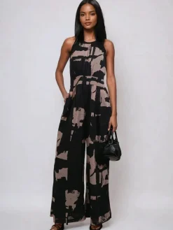 Religion Crew Wide Leg Jumpsuit in Abstract Façade Print Black Sale