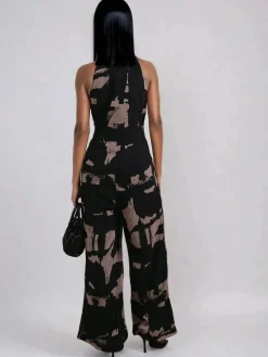Religion Crew Wide Leg Jumpsuit in Abstract Façade Print Black Sale