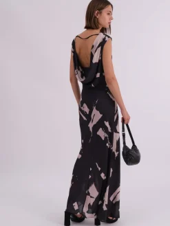 Religion Black Dawn Maxi Column Dress With Draped Back Detail In Hand-Painted Print Outlet