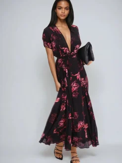 Religion Black Fade Maxi 2 Way Wrap Dress In Dark Floral Online