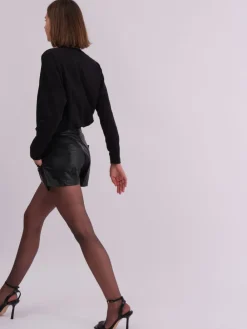 Religion Black Orbit Faux Leather Shorts Online