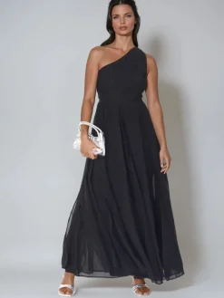 Religion One Shoulder Maxi Dress With Full Skirt Black Sheer Online