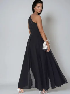 Religion One Shoulder Maxi Dress With Full Skirt Black Sheer Online