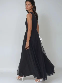 Religion One Shoulder Maxi Dress With Full Skirt Black Sheer Online