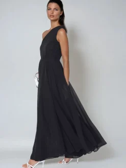 Religion One Shoulder Maxi Dress With Full Skirt Black Sheer Online