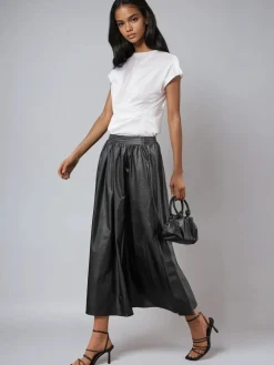Religion Sophie Full Maxi Skirt In Faux Leather With Pockets Black Outlet
