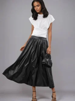 Religion Sophie Full Maxi Skirt In Faux Leather With Pockets Black Outlet