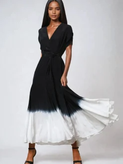 Religion Delight Wrap Dress With Full Skirt Black Tie Dye Sale