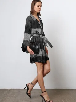 Religion Tunic Shirt Dress With Kimono Sleeves in Bright Floral Print Black Tie Dye Online