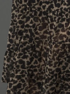 Religion Black Tiered Boho Style Citrine Maxi Skirt In Leopard Animal Print Discount