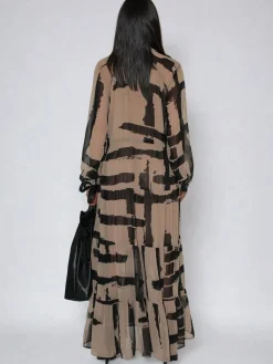 Religion Brown Loose Zoe Maxi Dress In Bold Selvage Black Stripe On Caramel New
