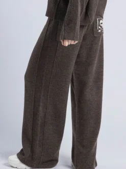 Religion Luscious Knitted Quiet Luxury Joggers with Skull & Crossbone Jacquard Brown Best