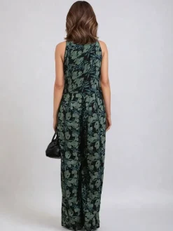Religion Crew Wide Leg Jumpsuit in Abstract Façade Print Green Outlet