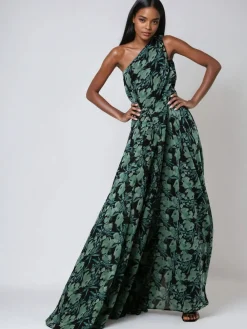 Religion One Shoulder Maxi Dress With Full Skirt Green Outlet
