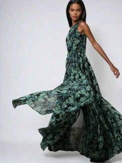 Religion One Shoulder Maxi Dress With Full Skirt Green Outlet