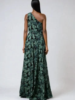Religion One Shoulder Maxi Dress With Full Skirt Green Outlet
