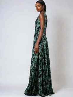 Religion One Shoulder Maxi Dress With Full Skirt Green Outlet