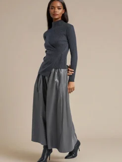 Religion Sophie Full Maxi Skirt In Faux Leather With Pockets Grey Online