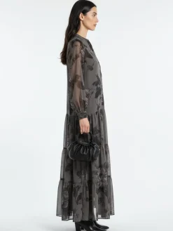 Religion Grey Stephanie Maxi Boho Tiered Dress In Taupe Floral Print Hot