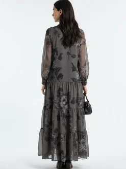 Religion Grey Stephanie Maxi Boho Tiered Dress In Taupe Floral Print Hot