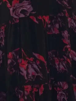 Religion Red Zoe Tiered Maxi Boho Dress With Tiered Skirt In Dark Floral Clearance