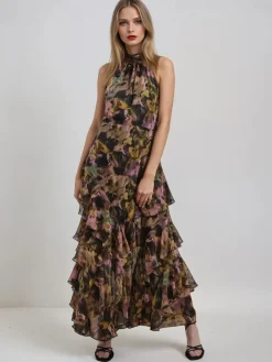Religion Taylor Maxi Dress With Full Ruffle Skirt Yellow New