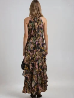 Religion Taylor Maxi Dress With Full Ruffle Skirt Yellow New