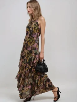 Religion Taylor Maxi Dress With Full Ruffle Skirt Yellow New