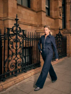 Next Rinse Blue Denim Belted Wide Leg Jumpsuit Sale