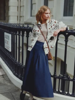 Next Rinse Blue Denim Full Seamed Midi Skirt Discount