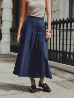 Next Rinse Blue Denim Full Seamed Midi Skirt Discount