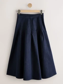 Next Rinse Blue Denim Full Seamed Midi Skirt Discount