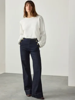 Next Gold Button Front Wide Leg Jeans Rinse Blue