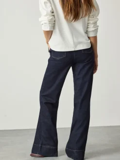 Next Gold Button Front Wide Leg Jeans Rinse Blue
