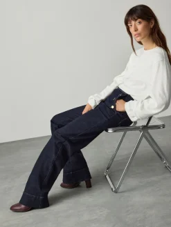 Next Gold Button Front Wide Leg Jeans Rinse Blue