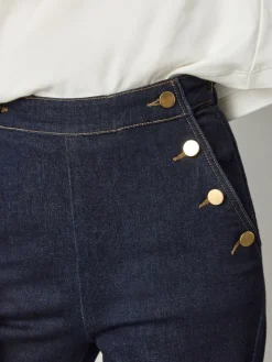Next Gold Button Front Wide Leg Jeans Rinse Blue