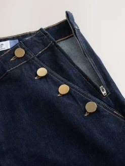 Next Gold Button Front Wide Leg Jeans Rinse Blue