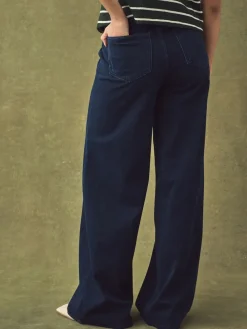 Next Jersey Denim Wide Leg Trousers Rinse Blue Hot