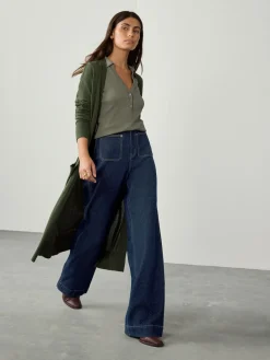 Next N Premium High Rise Patch Pocket Comfort Stretch Wide Leg Jeans Rinse Blue Outlet