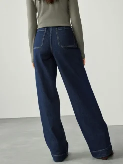 Next N Premium High Rise Patch Pocket Comfort Stretch Wide Leg Jeans Rinse Blue Outlet