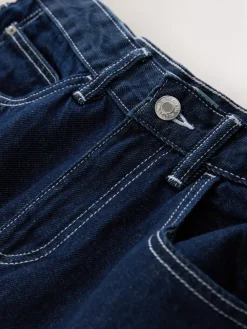 Next Boyfriend Wide Leg Mid Rise Turn Up Jeans Rinse