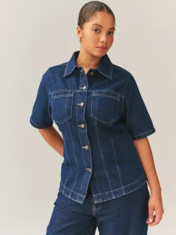 Next Rinse Denim Fuller Bust Short Sleeve Fitted Top Best