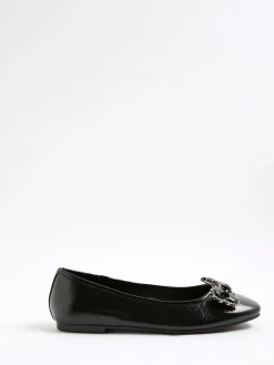 River Island Black Chain Bow Ballet Pumps Sale