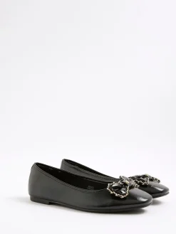 River Island Black Chain Bow Ballet Pumps Sale