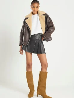 River Island Black Faux Leather Pleated Distressed Mini Skirt