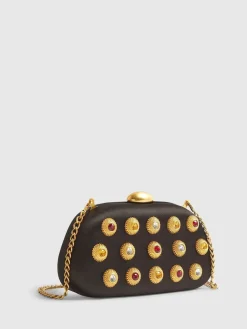 River Island Black Gem Hard Shell Chain Clutch Clearance