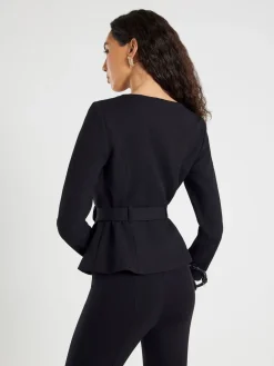 River Island Black Long Sleeve Belted Button Detail Blazer Online